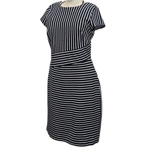 Banana Republic Dress 8 Navy Blue‎ White Striped Sheath Mix Striper Cap Sleeve